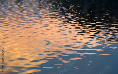 sundown warm light on the lake water