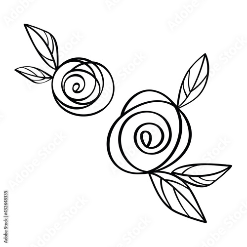 Floral compositions in line art style. Flower bouquets of rosebuds and leaves. SVG for cutting. Suitable for wedding invitations, and mother's day cards. As icons for the website and social media.