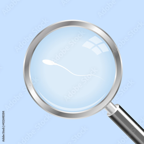 Sperm under a magnifying glass, vector art illustration.