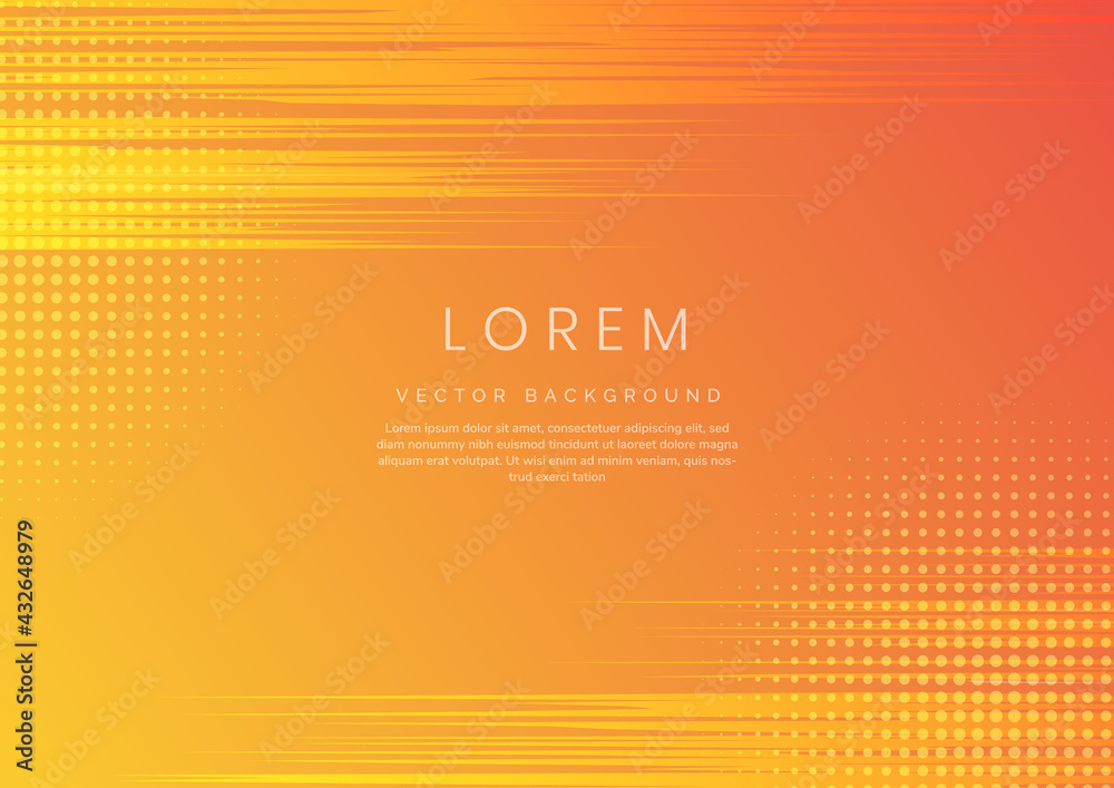 Template abstract yellow holizontal speed lines pattern on orange background with space for text.