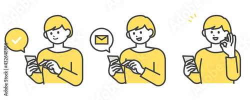 スマホを操作して登録する女性のイラスト素材