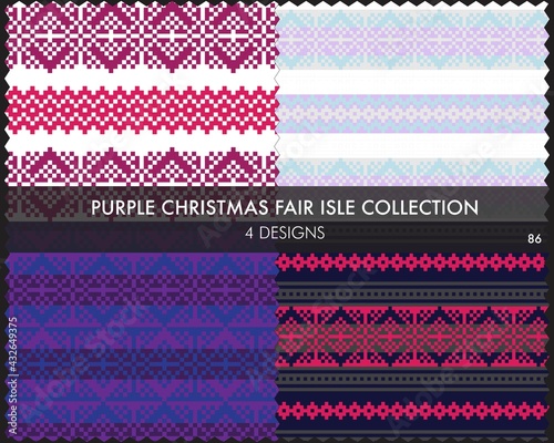 Purple Christmas Fair Isle Seamless Pattern Collection