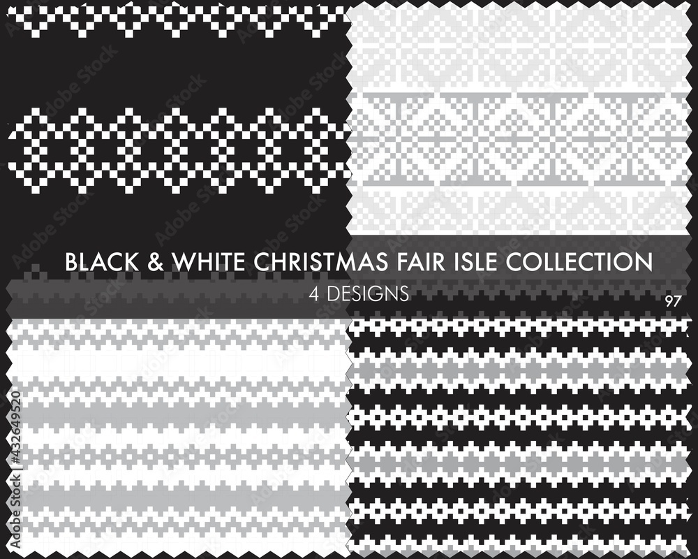 Black and White Christmas Fair Isle Seamless Pattern Collection