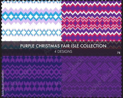 Purple Christmas Fair Isle Seamless Pattern Collection