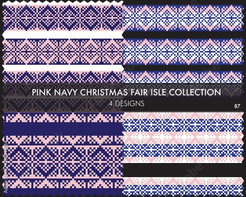 Pink Navy Christmas Fair Isle Seamless Pattern Collection