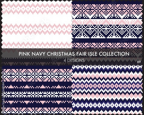 Pink Navy Christmas Fair Isle Seamless Pattern Collection