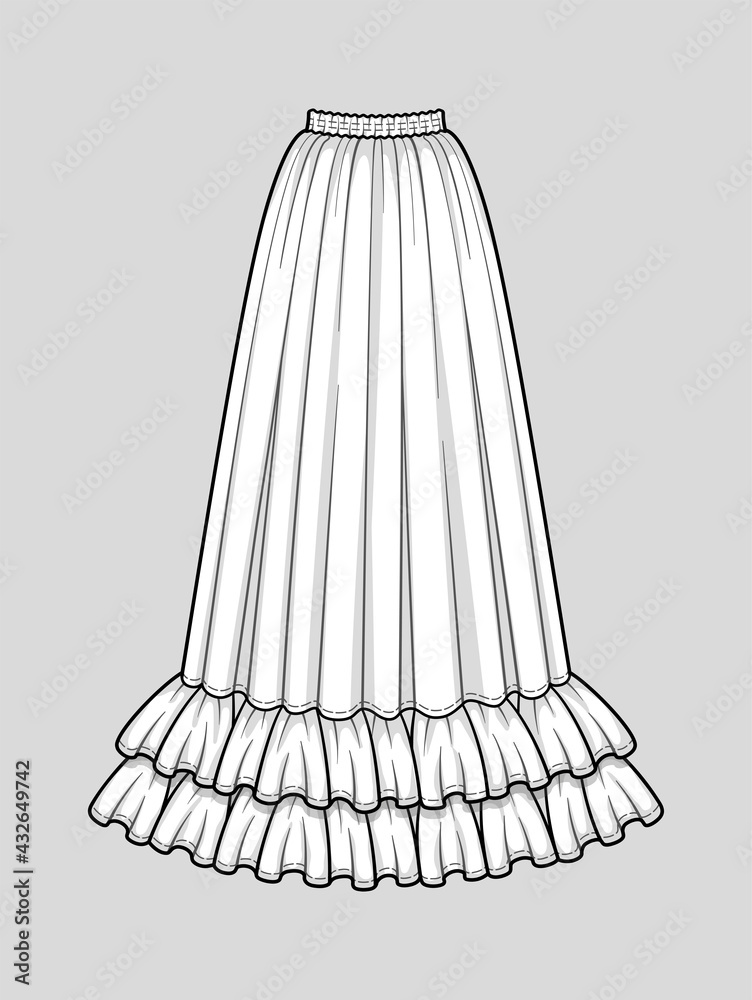 Skirt fashion flat sketch template7 Royalty Free Vector