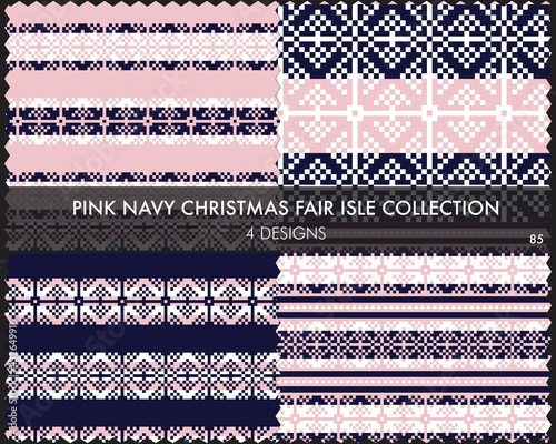 Pink Navy Christmas Fair Isle Seamless Pattern Collection