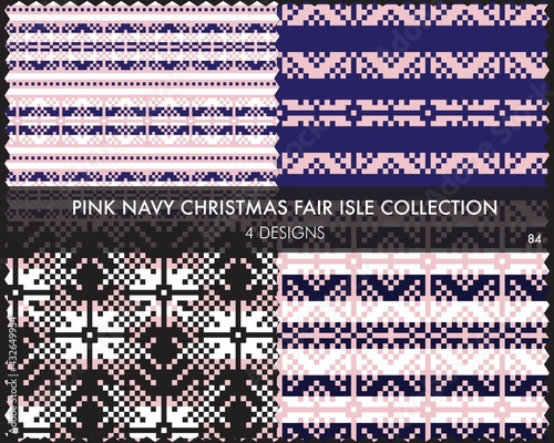 Pink Navy Christmas Fair Isle Seamless Pattern Collection