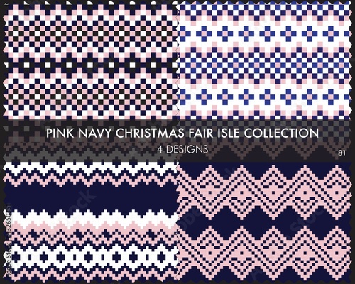 Pink Navy Christmas Fair Isle Seamless Pattern Collection