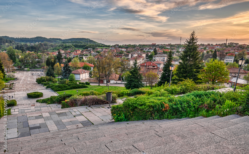 View of the city of Kalofer at sunset, Bulgaria