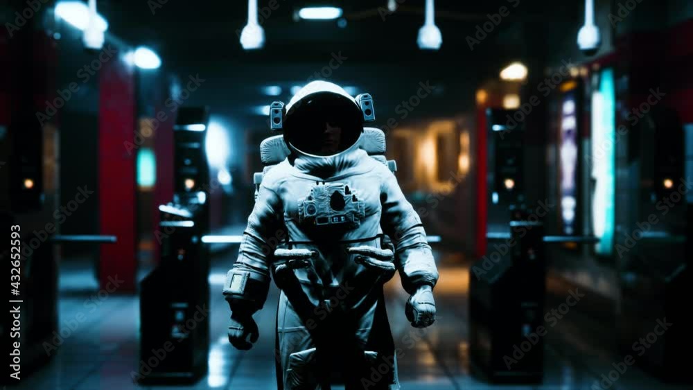 Astronaut at underground metro subway Astronaut at underground metro subway