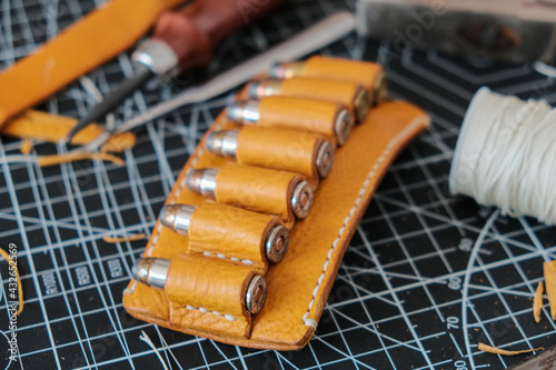 Yellow leather bullet ammo hold with belt