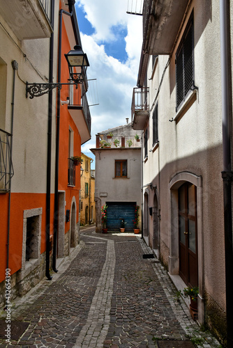 Nusco, Italy, May 8, 2021. A small street among the picturesque houses of a medieval village in the province of Avellino.