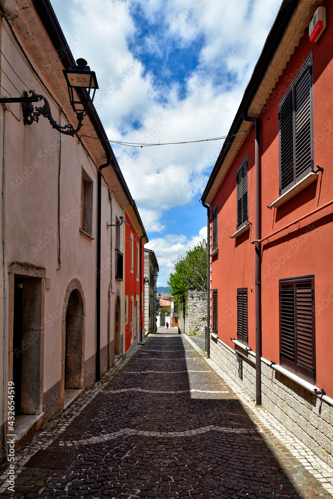 Nusco, Italy, May 8, 2021. A small street among the picturesque houses of a medieval village in the province of Avellino.