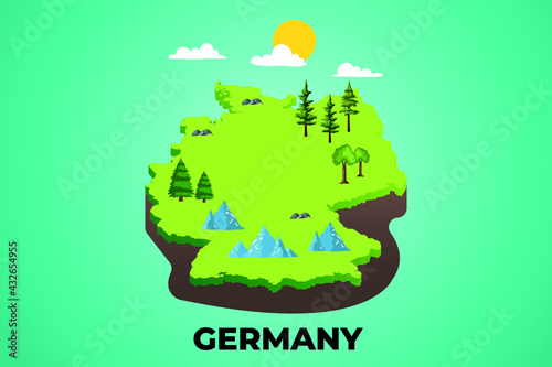 Germany 3d isometric map with topographic details mountains, trees and soil vector illustration design © GlobalReporter