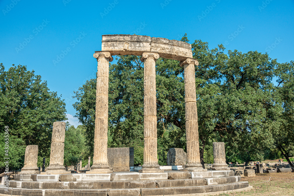 The Philippeion, ancient Greek sanctuary erected by Philip II, King of Macedonia, Olympia Archaeological Site, Peloponnese peninsula, Greece 27.07.2019