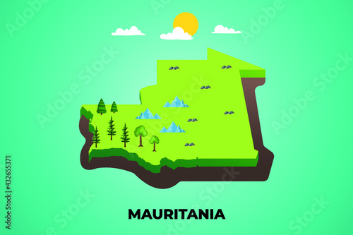 Mauritania 3d isometric map with topographic details mountains  trees and soil vector illustration design