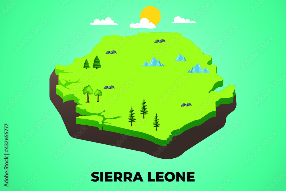 Sierra Leone 3d isometric map with topographic details mountains, trees and soil vector illustration design