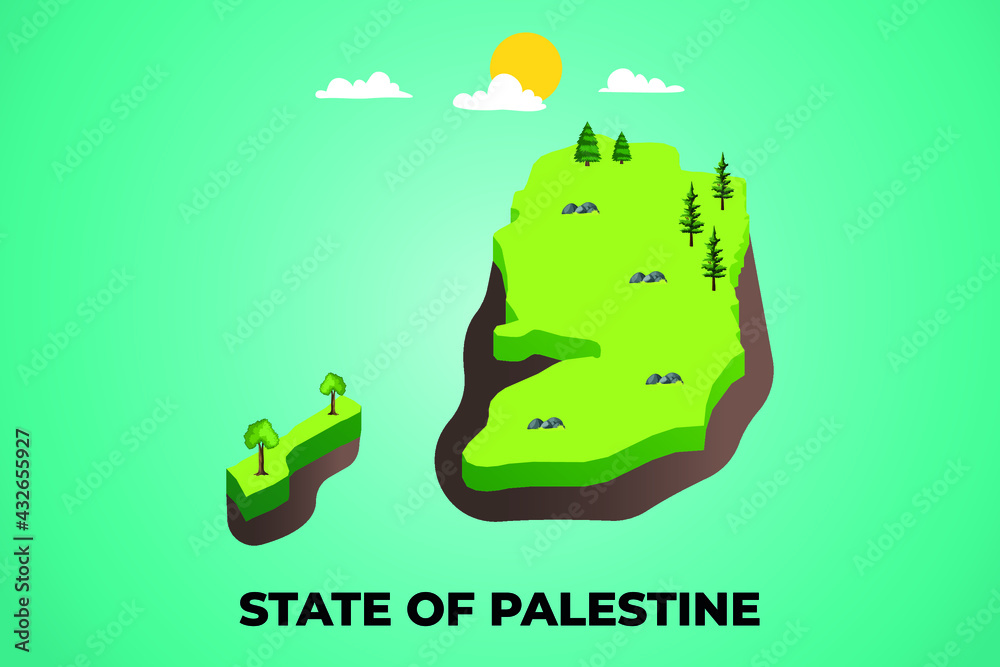 State of Palestine 3d isometric map with topographic details mountains