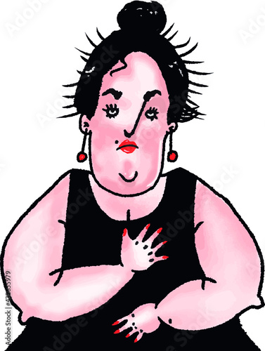 vector illustration caricature of chubby funny tired and sad woman isolated