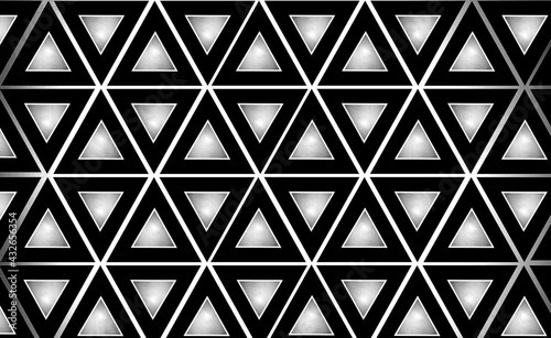 Black-white triangular background with a white outline. 3d textura