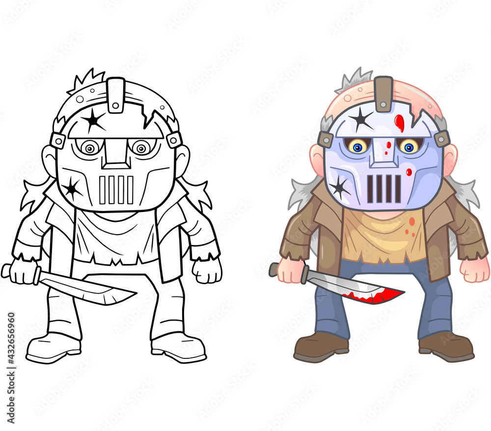 Obraz premium cartoon creepy maniac, coloring page, funny illustration