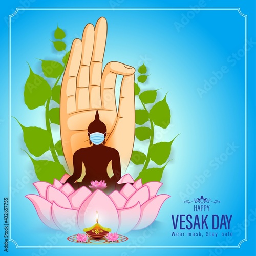 Indian Buddha Purnima festival with text, illustration is showing Buddha seating and absorbed in meditation