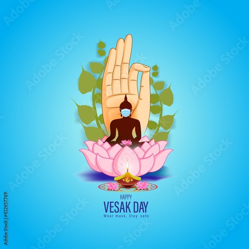 Indian Buddha Purnima festival with text, illustration is showing Buddha seating and absorbed in meditation