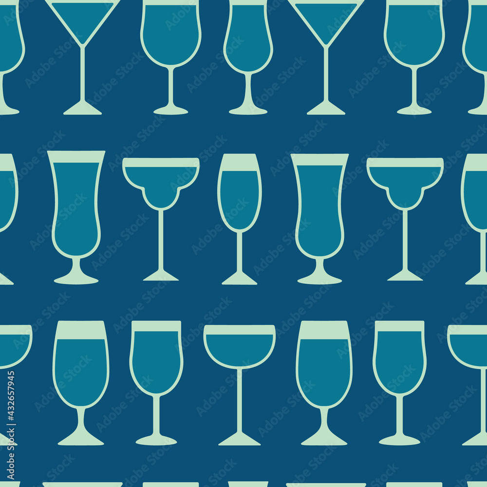 Seamless Background with Rows of Cocktail Glasses. Vector Illustration