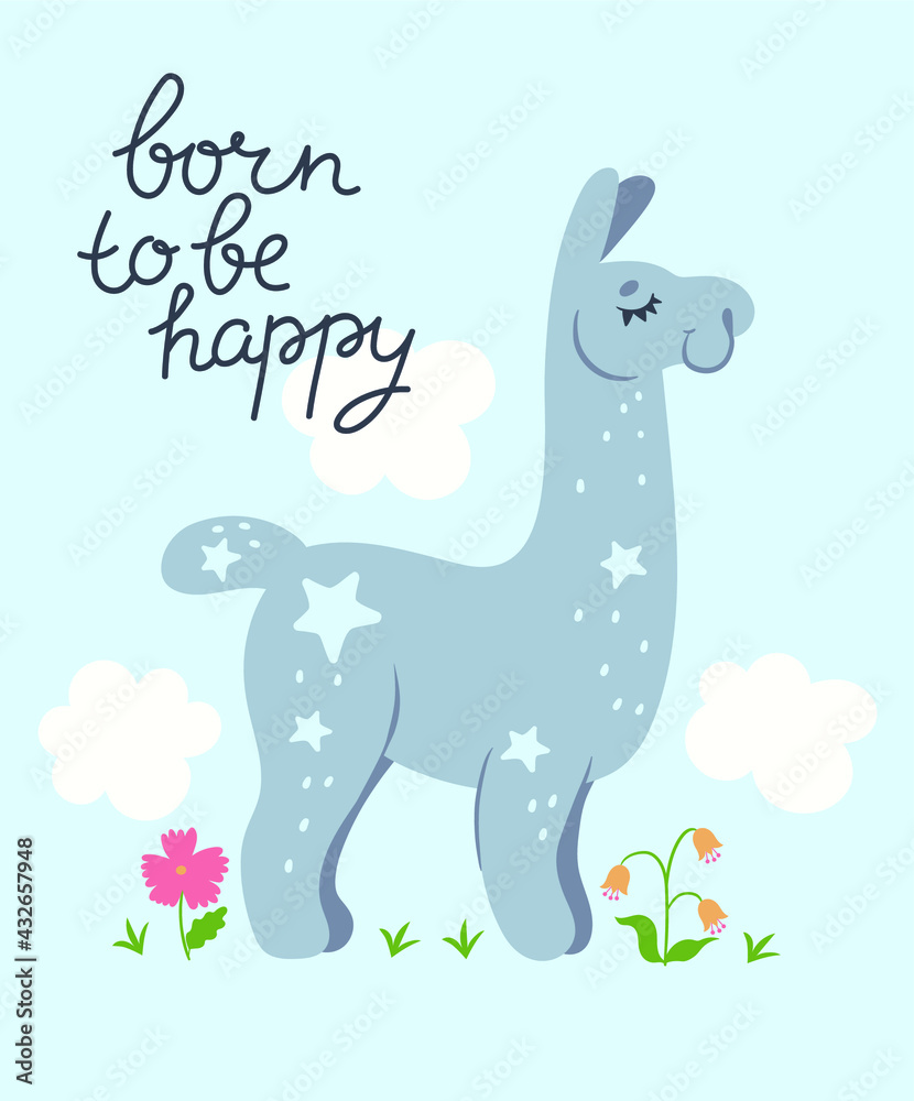 Poster for nursery with a llama. Vector graphics. Poster for nursery with a llama. Vector graphics.