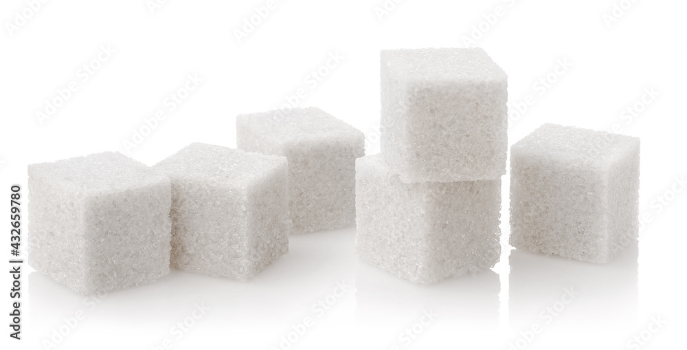 White sugar cubes, isolated on white background