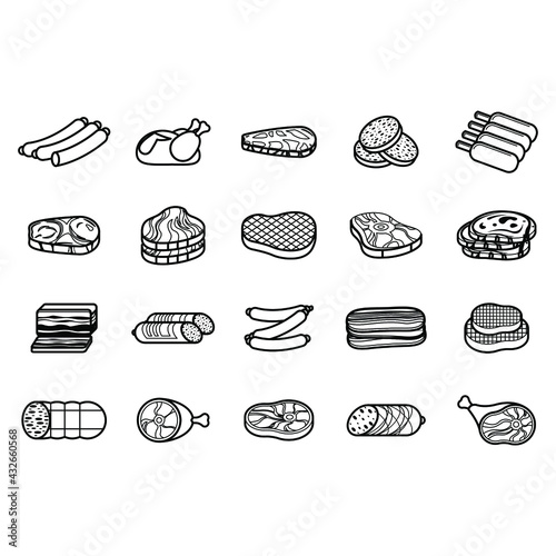Set Abstract Doodle Collection Meat Logo Vector Symbol Icon Design Style