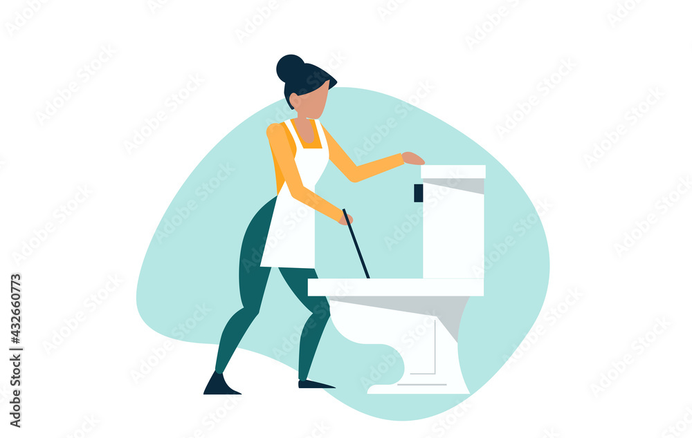 Vector of a house keeping lady cleaning the bathroom
