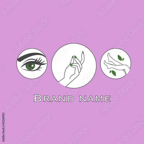 eyebrow and eyelashes, a hand with painted nails, legs after epilation
