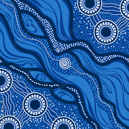 River dot art aboriginal painting