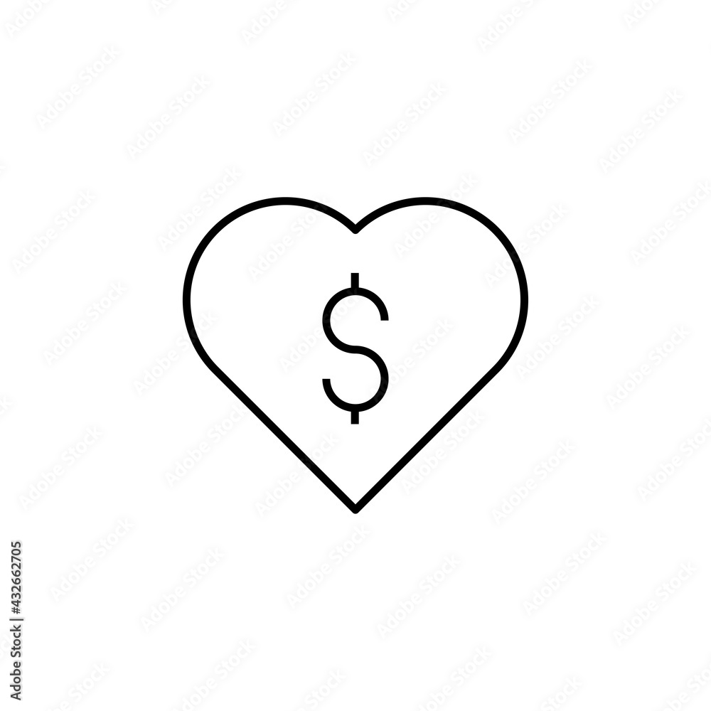Dollar with heart icon isolated on white background. Money symbol modern, simple, vector, icon for website design, mobile app, ui. Vector Illustration