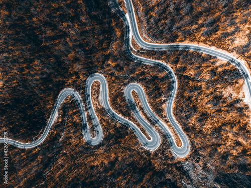 '' snake road '' Seen from a drone in Romania , Maramures county 