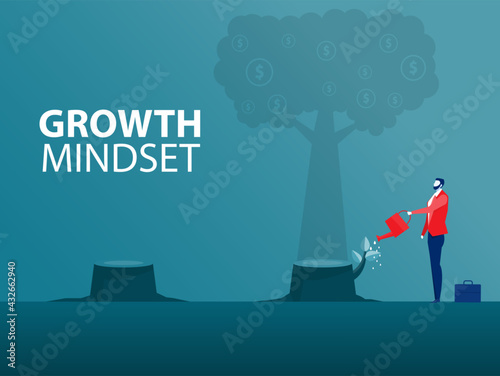 businessman water the plants growth mindset different fixed mindset ,investment concept vector