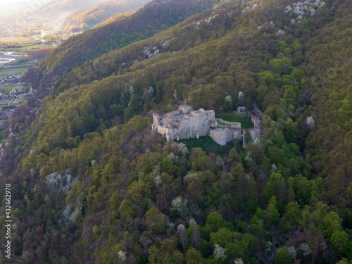 Neamt Cidatel seen from a Drone. Famous fortress built in XIV century , at a height of 480 meters 