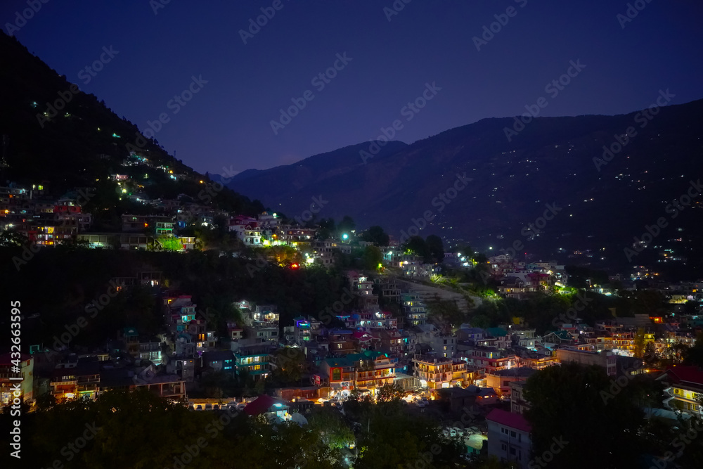 night view of the city of kullu ,india