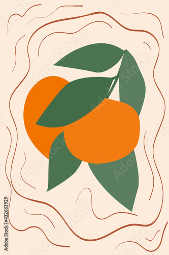 Juicy tangerine branch on abstract background.