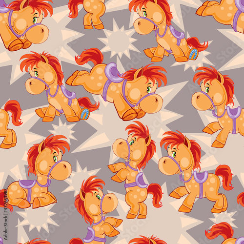 pattern, cute brown rocking horse on gray background, isolated object on white background, vector illustration,