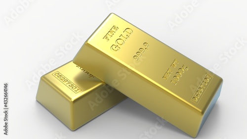 Bars of gold, two gold bars isolation on a white background 3d render