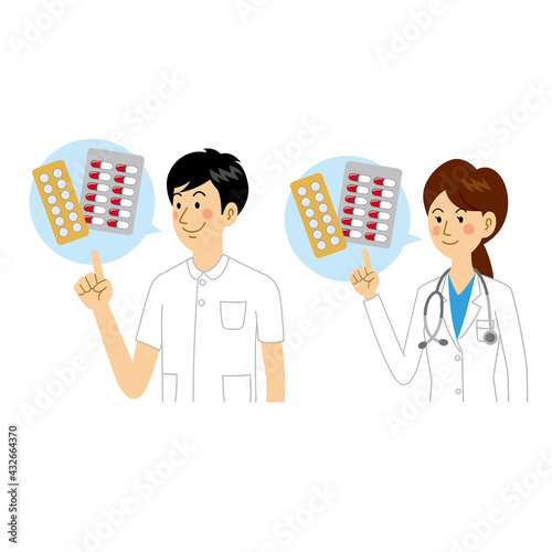 薬を説明する女医と看護師