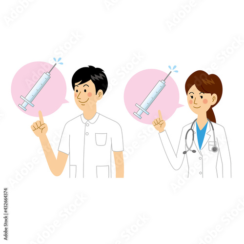 注射を説明する女医と看護師