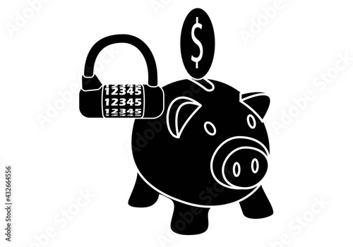 Hucha cerdo con dolar y candado de combinación. Seguro del ahorro