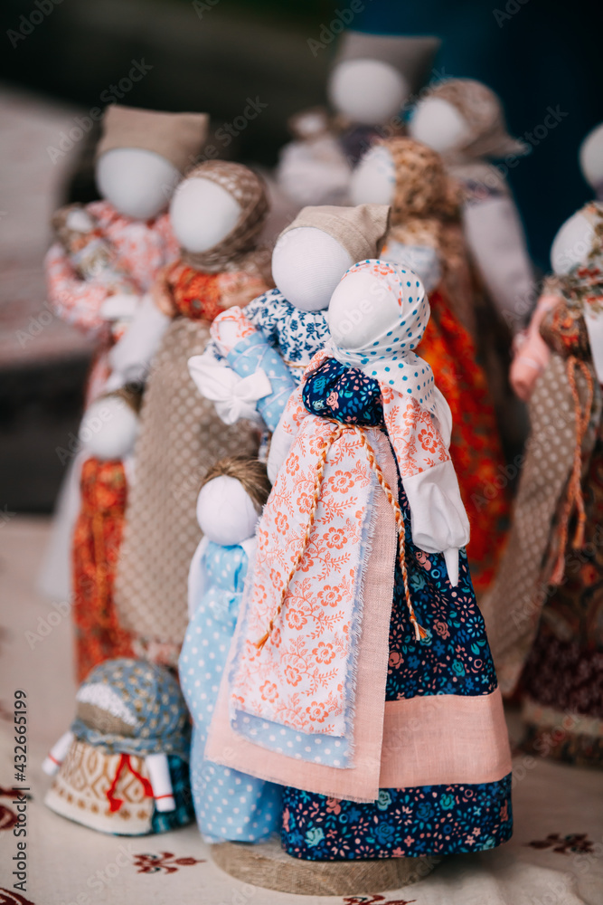 Russian Folk Doll. National Traditional Folk Dolls Are Popular Souvenirs From Russia