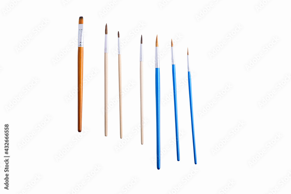 Paint brushes isolated on white background. Flat lay. Paint brushes isolated on white background. Flat lay.
