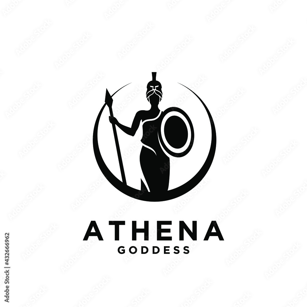 premium Athena the goddess black vector logo illustration design isolated background - obrazy, fototapety, plakaty 